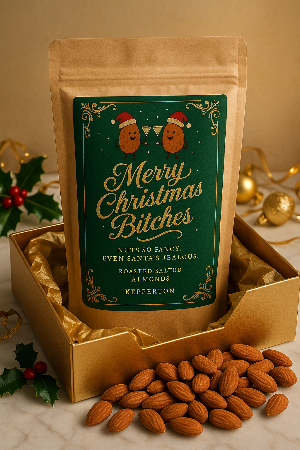 Merry Christmas Bitches Gourmet Roasted Almonds Funny Holiday Gift Kepperton detailed image 2